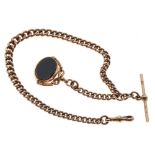 9ct graduated curb watch Albert chain with swivel clasps, T bar and revolving pendant fob, each link