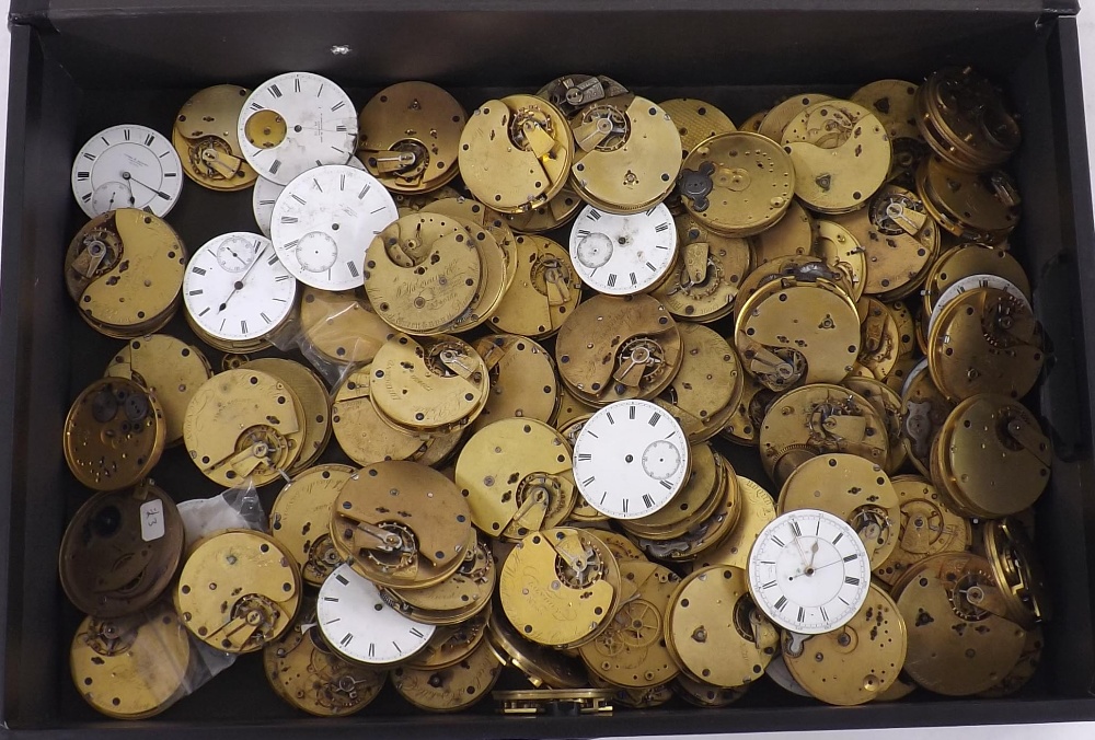 Large quantity of pocket watch movements principally for repair (90 approx)