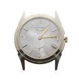 Longines 14ct gentleman's wristwatch, circa 1950s, silvered dial with Arabic quarter numerals, baton