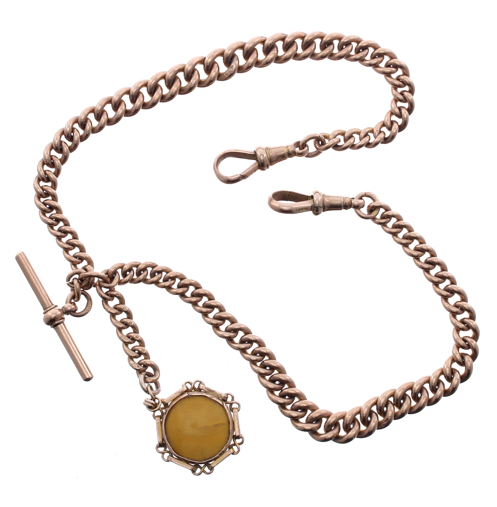 Good 9ct graduated double watch Albert chain with two 9ct clasps, 9ct t-bar and 9ct compass fob, - Image 2 of 2