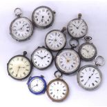 Selection of mostly silver fob watches (11)