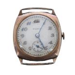 Pierce 9ct wire-lug cushion cased gentleman's wristwatch, Edinburgh 1938, circular silvered dial