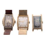 Three Bulova 10k gold filled rectangular gentleman's wristwatches for repair (3)