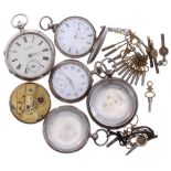 Silver engine turned lever pocket watch signed B. Hoffenberg, Manchester (no glass); two silver