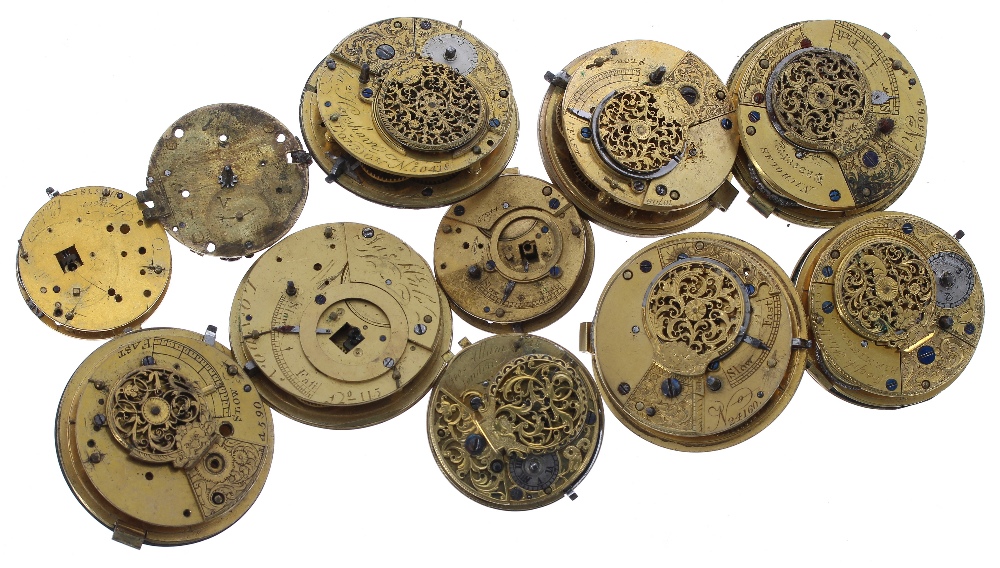 Eleven fusee verge pocket watch movements principally for repair (11)