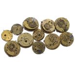Eleven fusee verge pocket watch movements principally for repair (11)