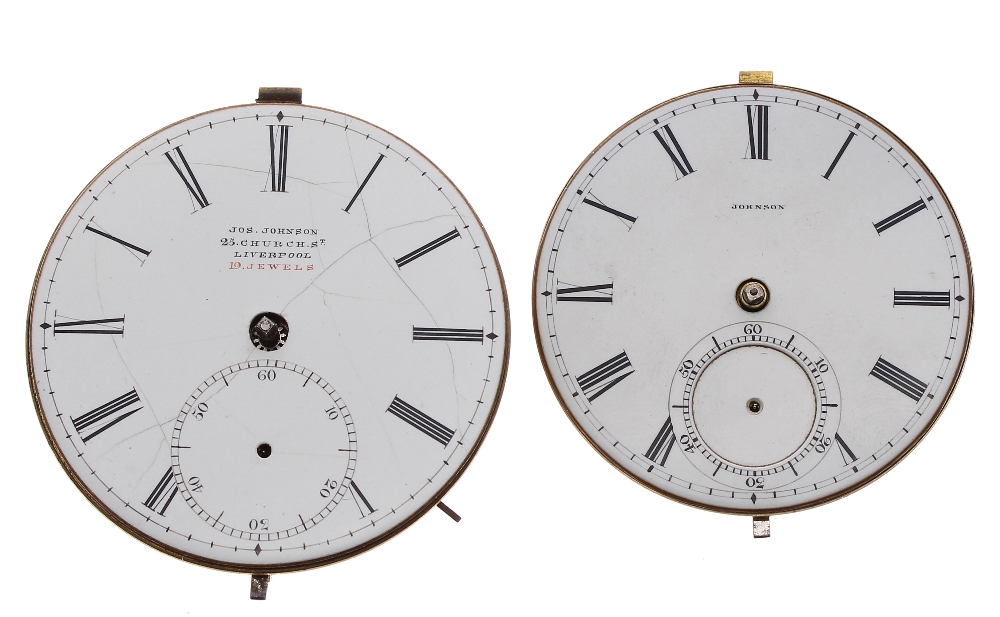 Jos Johnson, Liverpool - two fusee lever pocket watch movements, each with Liverpool jewelling no. - Image 2 of 2