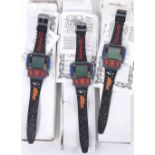 Three Nintendo Nelsonic Starfox digital game watches (require batteries, possibly require servicing,