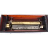 Good Lepee rosewood inlaid music box, with 15 1/8 cylinder, stamped on the bed plate FW within an