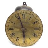 Interesting small brass and iron Pantry clock, the 6" brass dial signed Whitehurst, Derby,