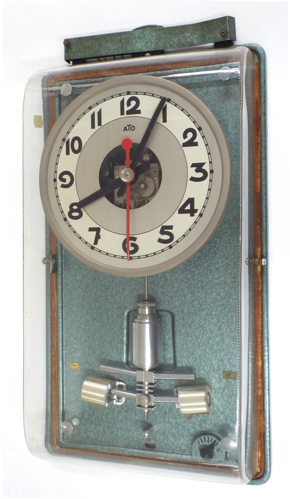 ATO electric wall clock, the 7.5" dial with skeletonised centre and centre seconds, within a Perspex