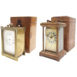 Small French brass carriage clock timepiece with removable back door and signed Japy Frere to the