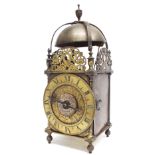 English provincial brass lantern clock with later Victorian fusee movement, signed Joshua Smith,