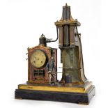 Rare bronze and cast iron 'Foundry Man' industrial steam hammer clock made by André Romain