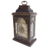 Good English parcel-gilt ebonised double fusee bracket clock with five pillar movement, the 7" brass