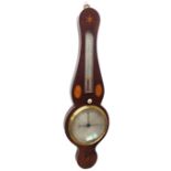Good early mahogany wheel barometer/thermometer, the 8" silvered dial within a rounded chevron