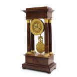 French mahogany portico two train mantel clock, the 4" gilt metal engraved dial signed Perigot á