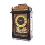 Good French Religieuse Boulle and ebonised two train mantel clock, the movement back plate with