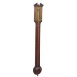 Mahogany stick barometer, the brass dial plate signed Manticha & Co Fecit over a flat chevron banded