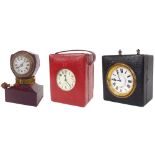 Early 20th century Ever Ready bedside clock in original red leather case, the eight day mechanical