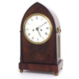 Good English mahogany double fusee lancet bracket clock, the engraved movement back plate signed