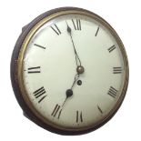 English mahogany single fusee 10" convex wall dial clock, in a turned surround, in need of