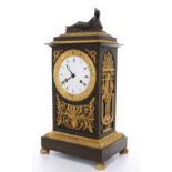 Good French ormolu and bronze two train mantel clock, the 3.75" white enamel dial signed Lesieur á