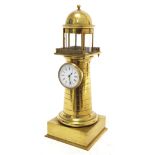 Novelty ormolu clock timepiece in the form of a lighthouse, the glazed dome top with visible