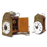 Miniature Black Forest wall alarm clock, the wooden plated movement striking on a bell above and