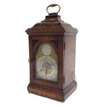 Fine small English walnut verge bracket clock, the 4" brass arched dial signed Devereux, Bowly,