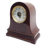 French mahogany electric mantel clock, the 4.5" silvered dial with skeletonised centre signed