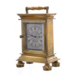 English brass carriage clock type timepiece with pocket watch movement signed P. Cattanco,