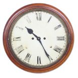 Mahogany double fusee 12" wall dial clock, within a turned surround (pendulum)