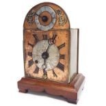 Interesting small Continental brass and copper verge mantel clock, the 3.5" square copper chapter