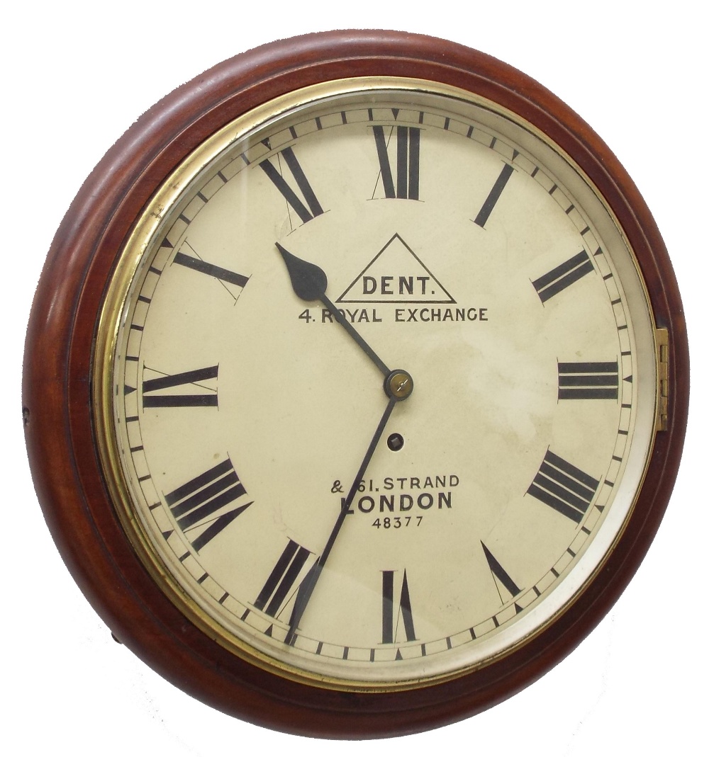 Mahogany single fusee 12" wall dial clock signed Dent, 4 Royal Exchange & 61, Strand, London no.