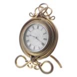 Small ormolu easel desk clock timepiece in the manner of Thomas Cole, the 2.5" silvered chapter ring