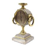 Good brass and silvered pedestal timepiece clock with platform escapement, the 3.25" silvered dial