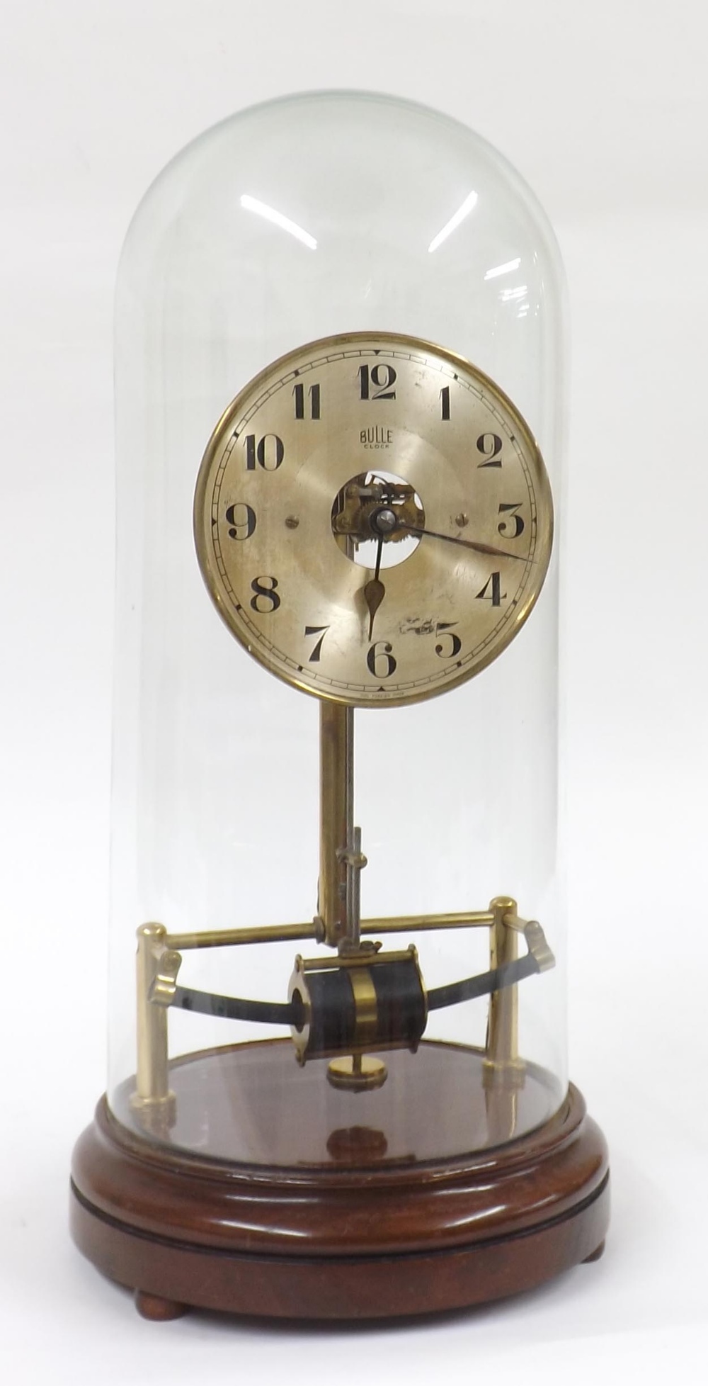 Bulle electric mantel clock, the 5.5" silvered dial with skeletonised centre, upon brass supports - Image 4 of 4