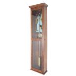 Electric master clock, within a two-part glazed oak case surmounted by a stepped pediment, 55" high