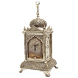 Good quality silvered two train mantel clock made for the Persian market, the French movement