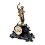 French bronze two train mystery mantel clock, the movement with outside countwheel striking on a