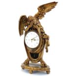 Large Austrian giltwood carved three train verge mantel clock striking on two bells, the 7.5" convex