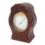 Good French silver plated brass desk aneroid barometer/thermometer, the 2" white enamel barometer