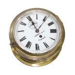 Interesting fusee brass bulkhead ship's clock, the 7" white dial signed Lobnitz & Co, Renfrew with