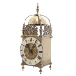 Small brass lantern clock, the Rotherhams movement with platform escapement, the 4.5" silvered