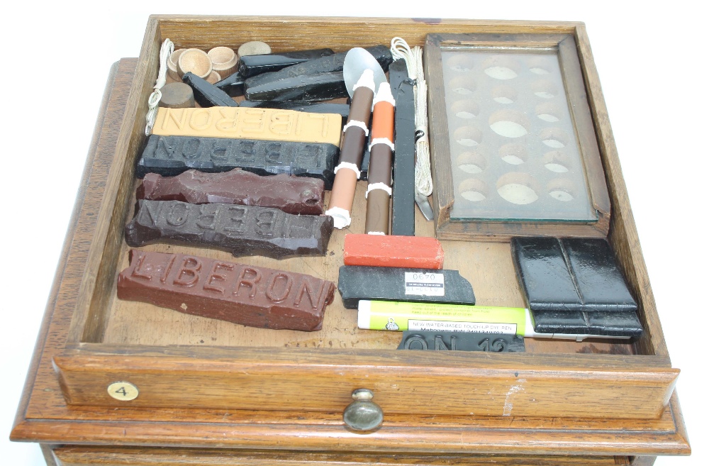 Small oak chest of six long drawers containing various tools, including small drill bits, arbours - Image 6 of 8