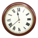 Mahogany single fusee 12" wall dial clock inscribed G.P.O., within a turned surround (pendulum and