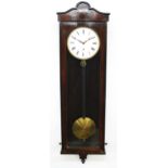 Rosewood single weight Vienna regulator wall clock, the 6.5" one-piece dial within a glazed and