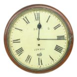 Mahogany single fusee 12" wall dial clock signed Dent, London, within a turned surround (pendulum