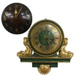 Contemporary decorative painted two train marine inspired wall clock striking on a bell, the 9.5"